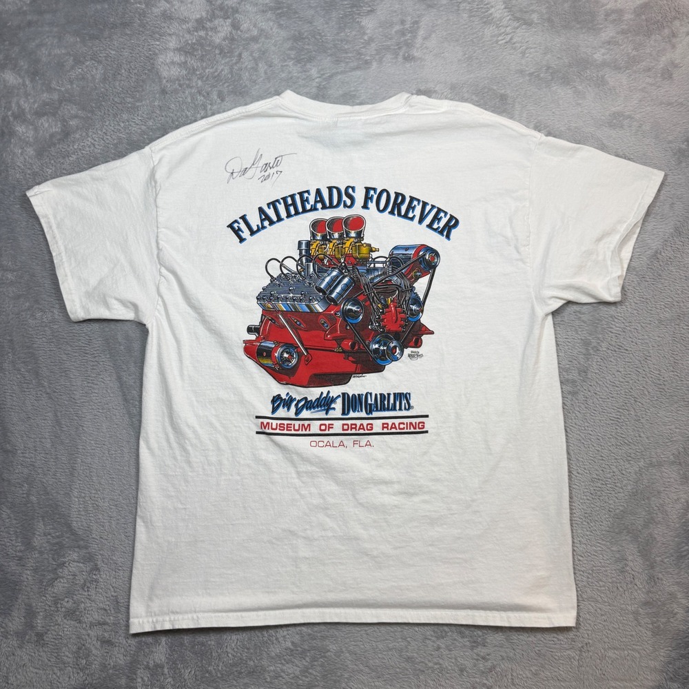 Gildan Big Daddy Don Garlits T Shirt Mens XL White Museum Drag Racing SIGNED